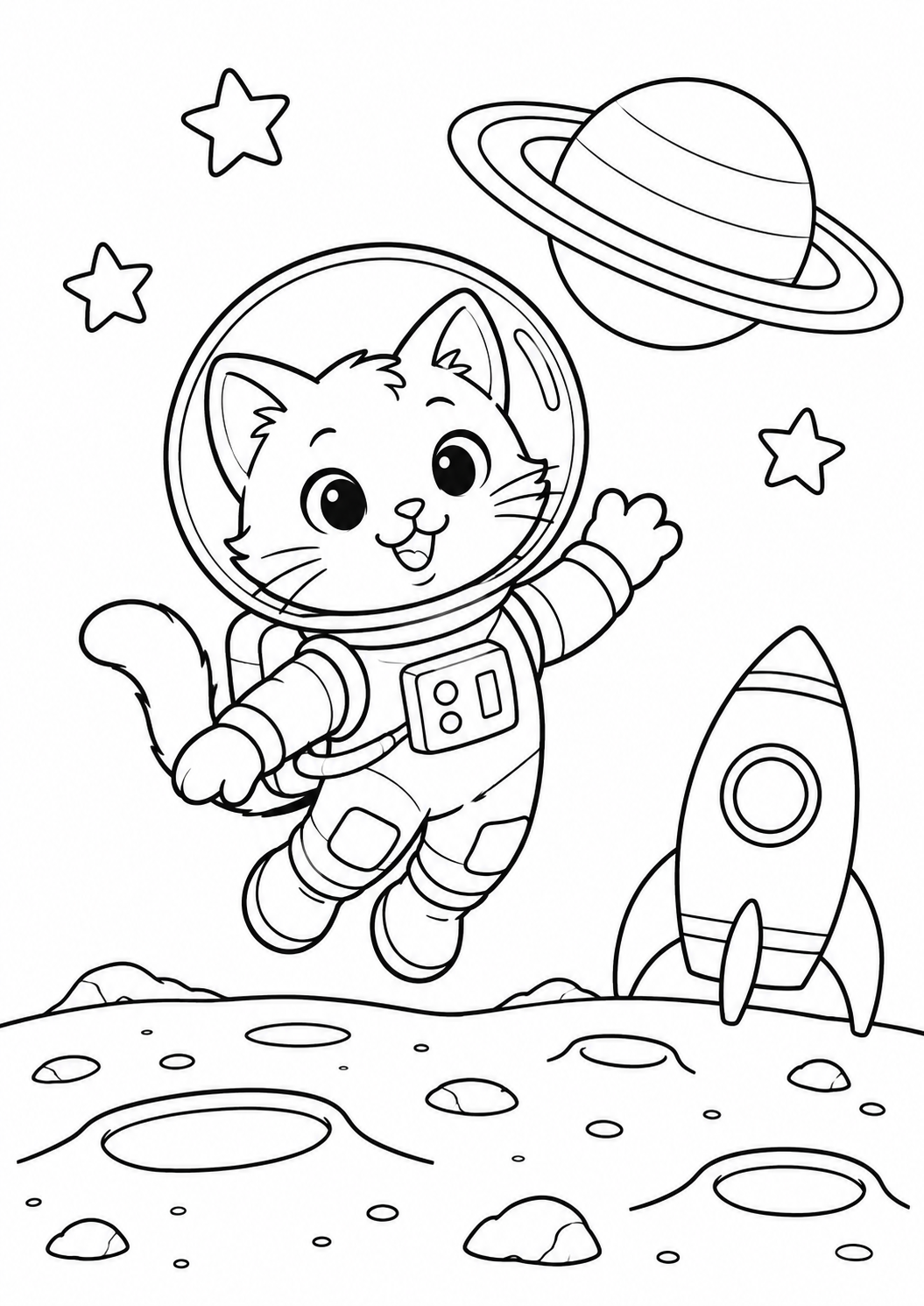Un gattino astronauta da colorare